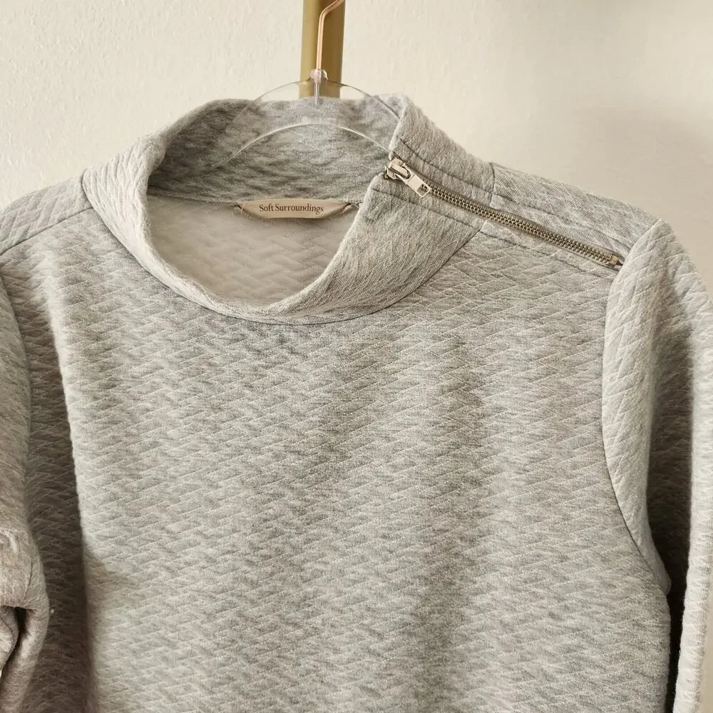 Soft Surroundings Long Sleeve Tunic Mock Sweatshirt Womens Size M Gray Quilted